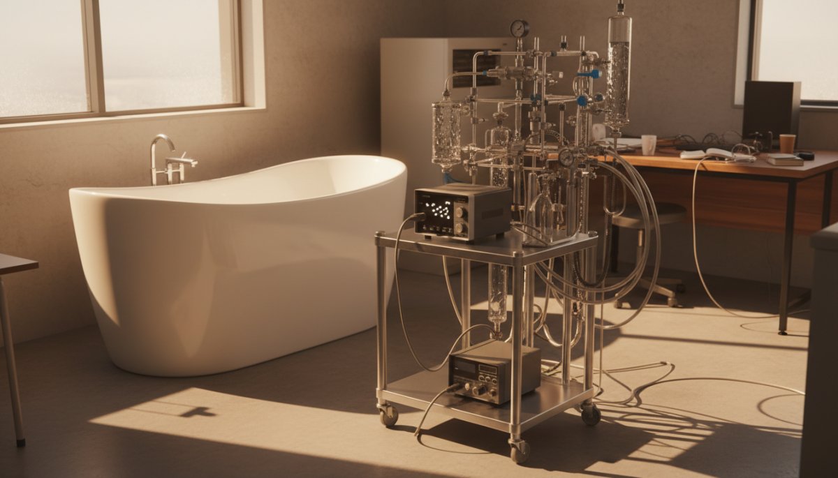 水素風呂の溶存水素濃度を測定する様子