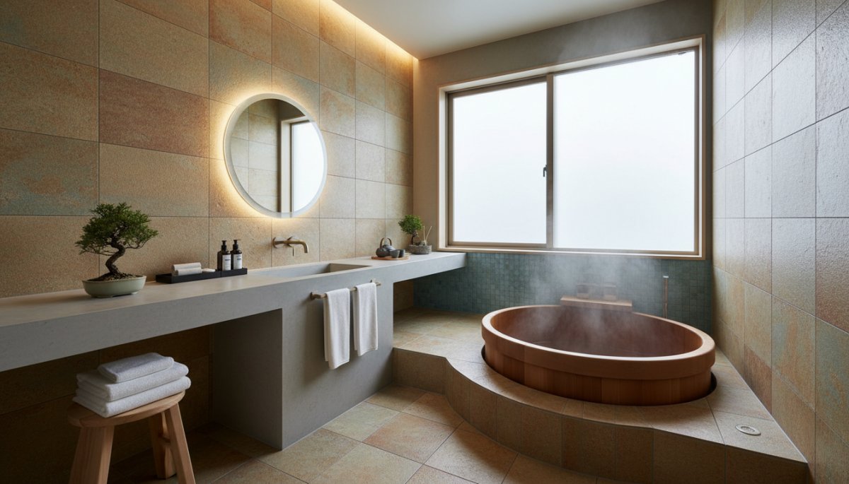 水素風呂を楽しむ家族のリラックスした入浴シーン